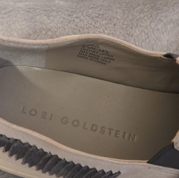 Lori Goldstein White & Gray Suede Leather Braided Slip On Li-Baize Sneakers 8.5 - Picture 9 of 10